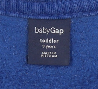 Brand and care label for Gap boys’ blue fleece hoodie jacket 3 years