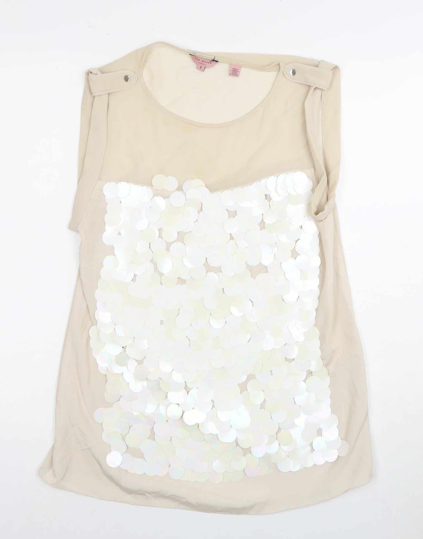 Ted Baker Women's Beige Sequin Sleeveless Top Size 8