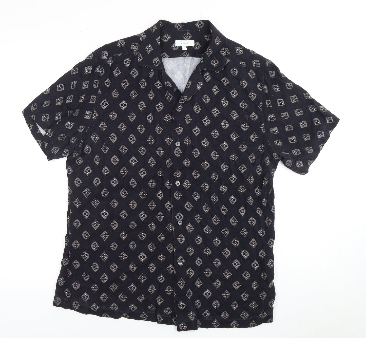 Reiss Unisex Black Argyle Button-Up Shirt L