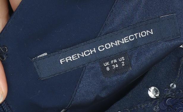 Close-up detail of French Connection Women's Blue Sequin Dress, size 6