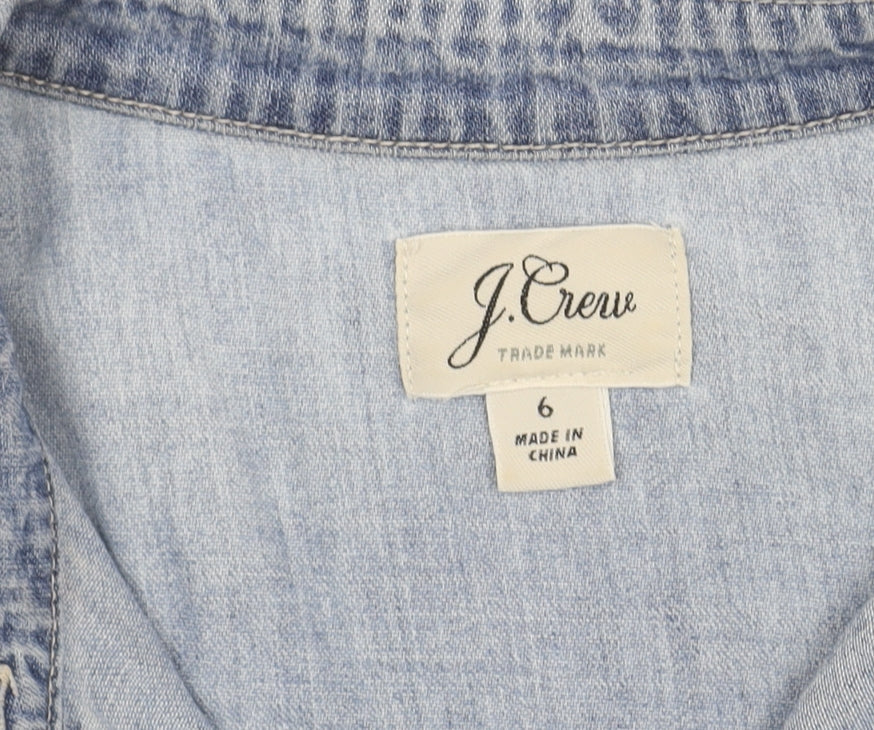 J.Crew Women's Blue Button-Up Denim Shirt Size 6
