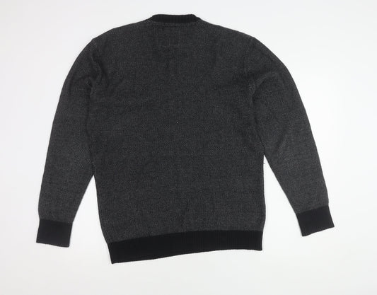 Hollister Men's L Pullover Jumper, Black Grey Knit, Relaxed Fit