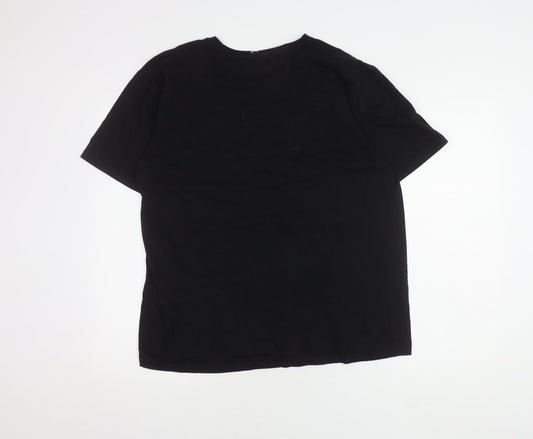 Disney Women's Black T-Shirt L 100% Cotton Bow Print