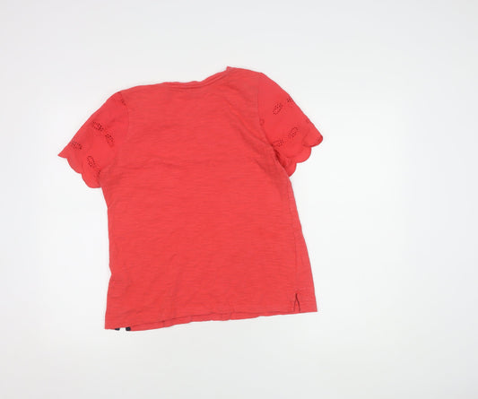 Womens UK Size 10 Joules Red Cotton T-Shirt