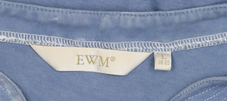 EWM Women's Blue Tie-Dye V-Neck T-Shirt, Size L