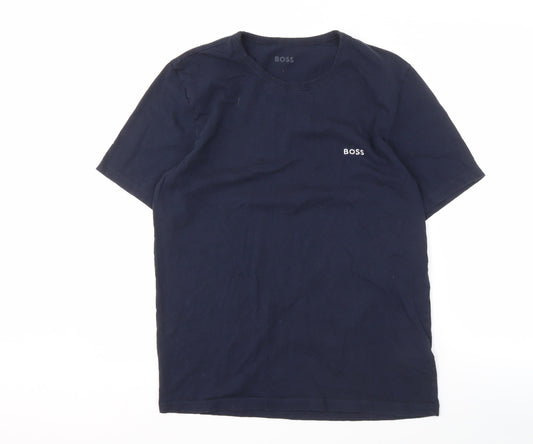 Boss Men's Blue Cotton Crew Neck T-Shirt, Size L