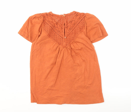 Fat Face Women's Orange Short Sleeve Crochet Blouse Size 8