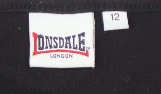 Lonsdale Women's Black T-Shirt, Size 12, Crew Neck