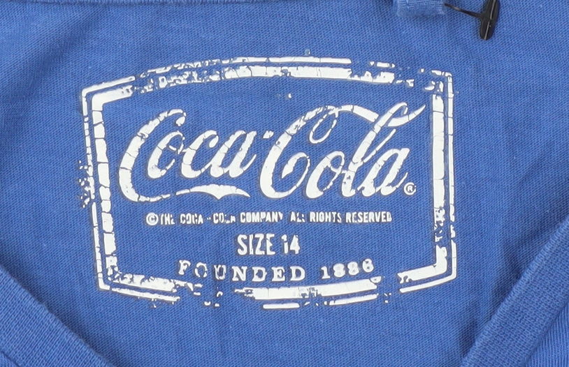 Coca-Cola Women's Blue T-Shirt Size 14 Casual