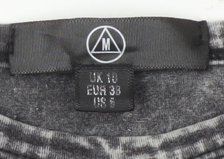 Brand and care label for Missguided Women's Grey Long Sleeve Crew Neck Top, size 10