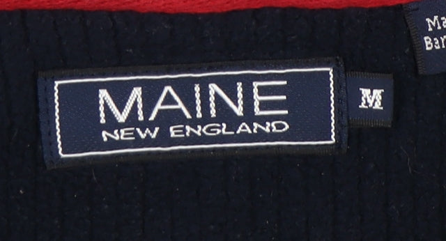 Brand and care label for Maine New England Men's Blue Pullover Sweatshirt