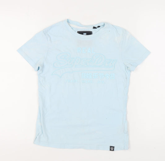 Superdry Women's Blue T-Shirt, Size 6, Casual Summer Wear