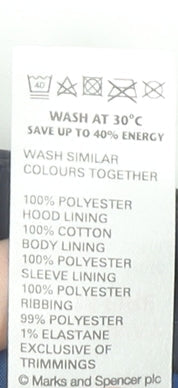 Brand and care label for Marks & Spencer boys’ blue parka coat 2 years hooded