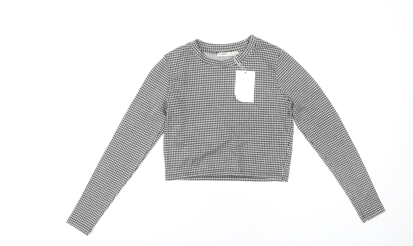 Pull&Bear Women's Black Cropped Check Top S