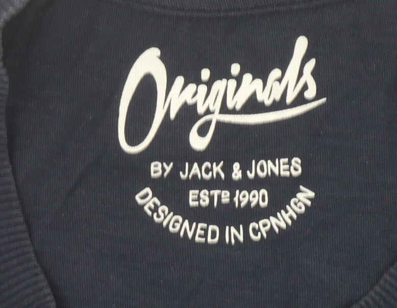 Jack & Jones Men's Blue L T-Shirt, Cotton, Logo, Casual