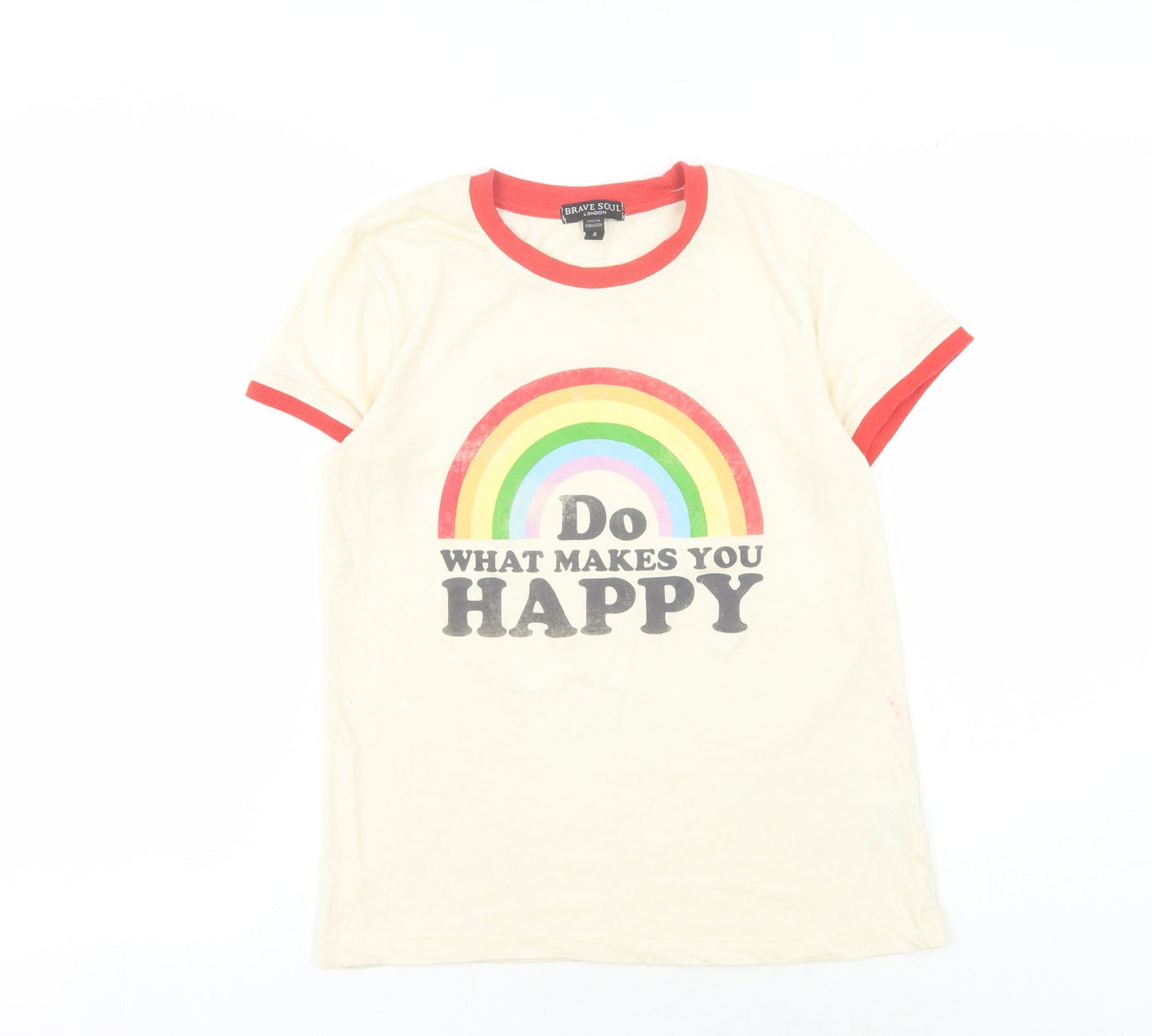 Brave Soul Women's Ivory Rainbow Ringer T-Shirt S