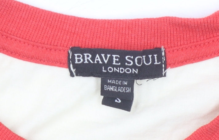 Brave Soul Women's Ivory Rainbow Ringer T-Shirt S
