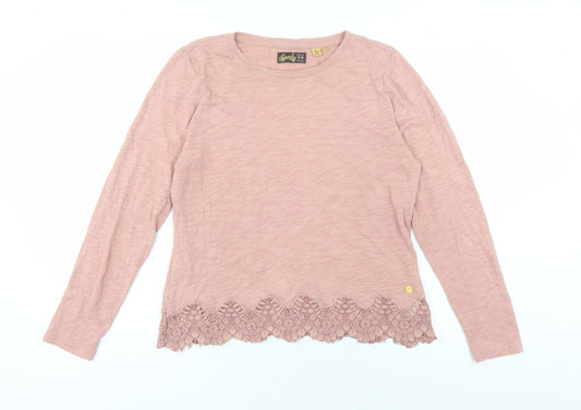 Superdry Women's Pink Pullover Jumper Size 14 Lace Accent
