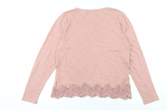 Superdry Women's Pink Pullover Jumper Size 14 Lace Accent