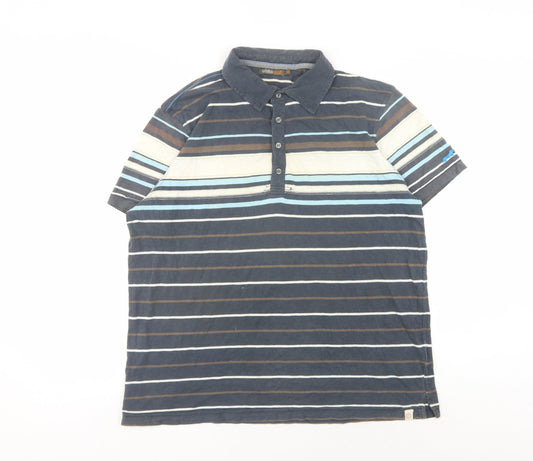 White Stuff Men's Blue Striped Polo Shirt M Casual