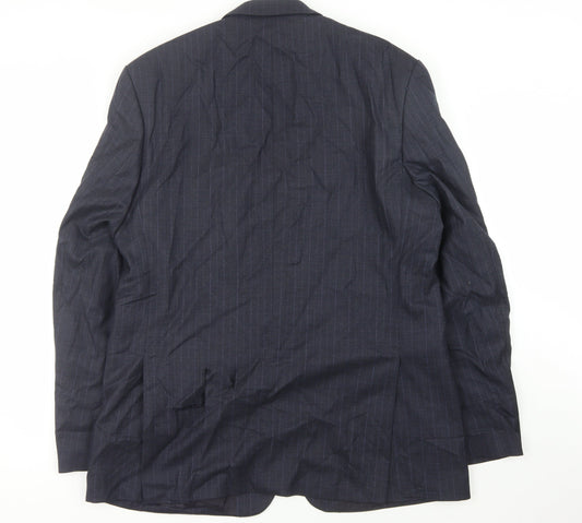 The Label Men's Blue Pinstriped Blazer Jacket 44 Long