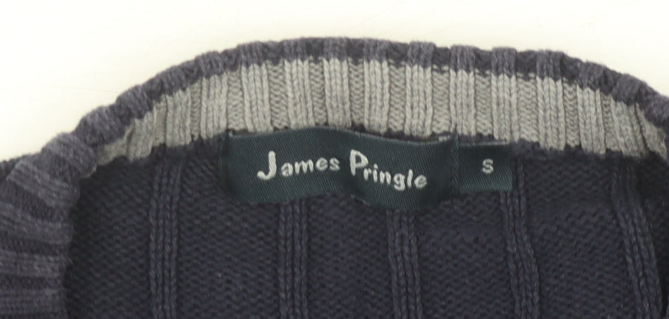 James Pringle Men's Blue Crew Neck Cable-Knit Pullover S