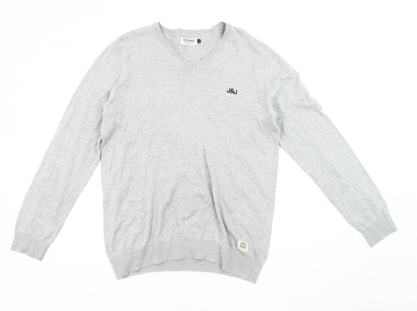 Jack & Jones Men's Grey V-Neck Pullover Jumper L