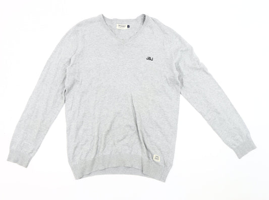 Jack & Jones Men's Grey V-Neck Pullover Jumper L
