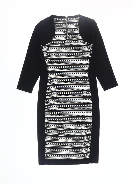 Karen Millen Women's Black Geometric Sheath Dress, UK 2