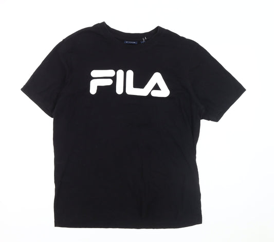 Additional front view of Fila Men's Black Crew Neck Logo T-Shirt, size M