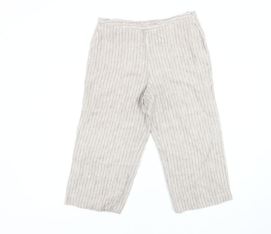Boden Women's Beige Striped Cropped Linen Trousers