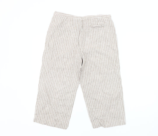 Boden Women's Beige Striped Cropped Linen Trousers