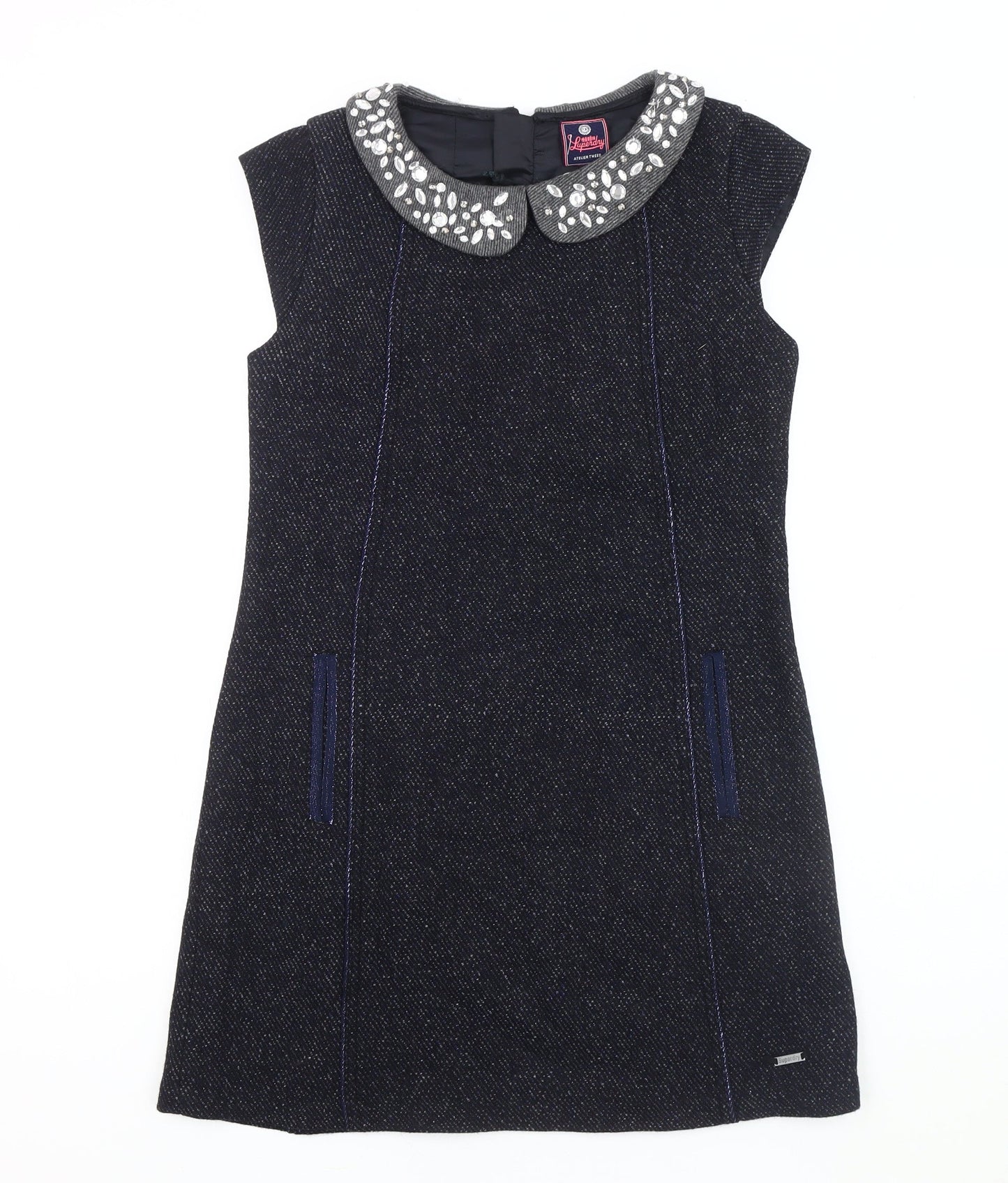 Superdry Women's Black Shift Dress, Size S, Rhinestone Detailing
