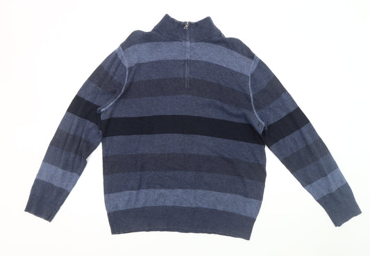 Banana Republic Men's Blue Striped 1/2 Zip Sweatshirt L