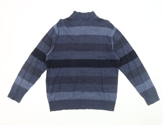 Banana Republic Men's Blue Striped 1/2 Zip Sweatshirt L
