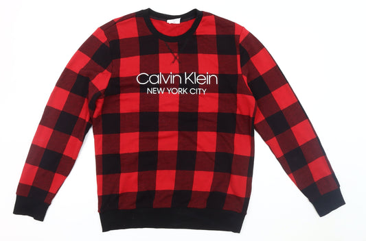 Calvin Klein Men's Red Plaid Sweatshirt M