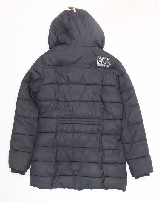 Superdry Unisex Black Puffer Jacket, Size S, Hooded Winter Coat