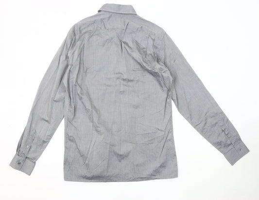 Aquascutum Men's Grey Button-Up 15.5 Long Sleeve Shirt