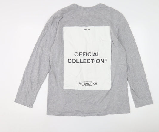 Boohoo Men's Grey Crew Neck Long Sleeve Tee M
