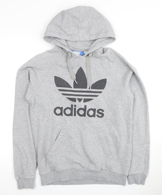 Adidas Men's Grey Pullover Hoodie, Size S, Logo Design