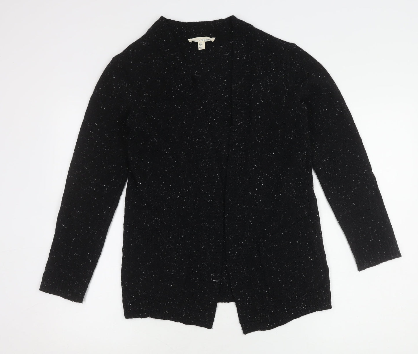 Seasalt Cornwall Black Wool Knit Women's Open Front Cardigan Size 8