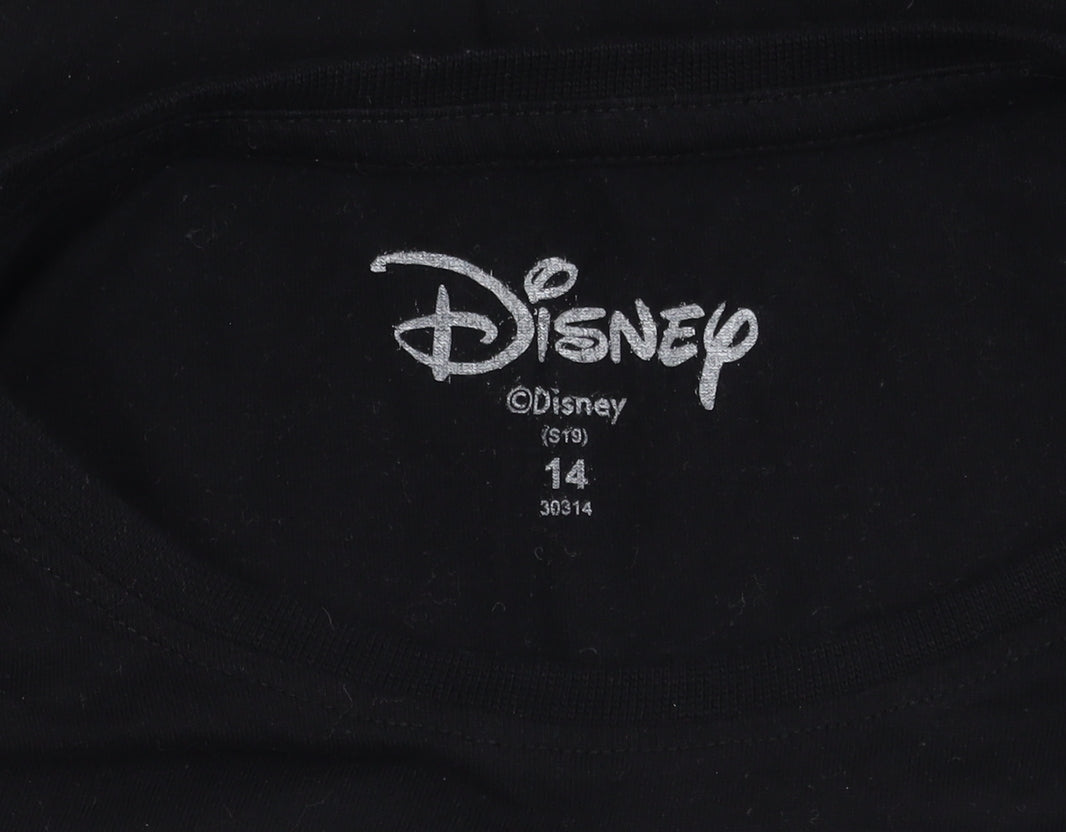 Brand and care label for Disney girls’ black elsa t-shirt -, size 14, graphic short sleeve