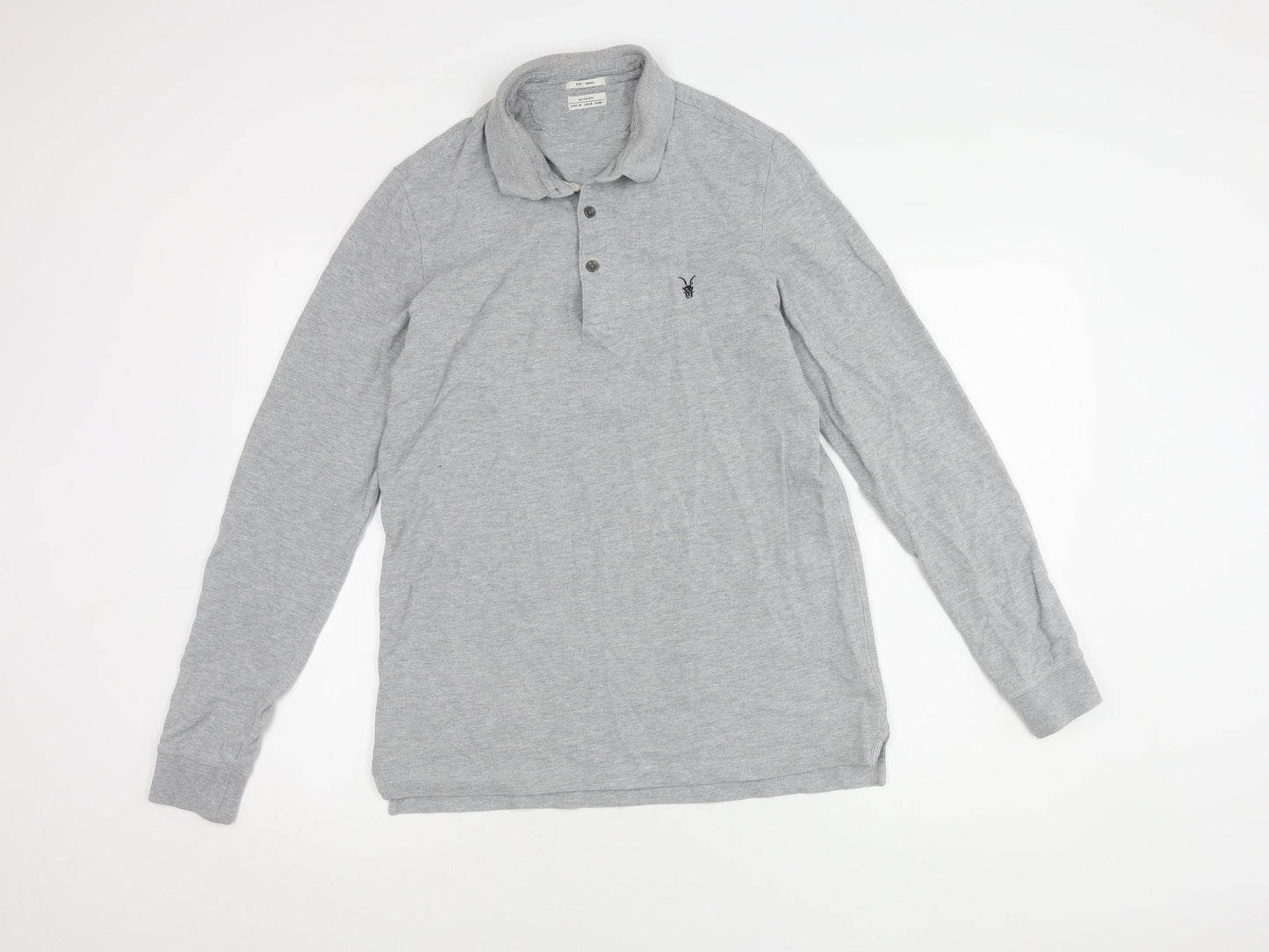 AllSaints Men's Grey Long Sleeve Polo Shirt Size S