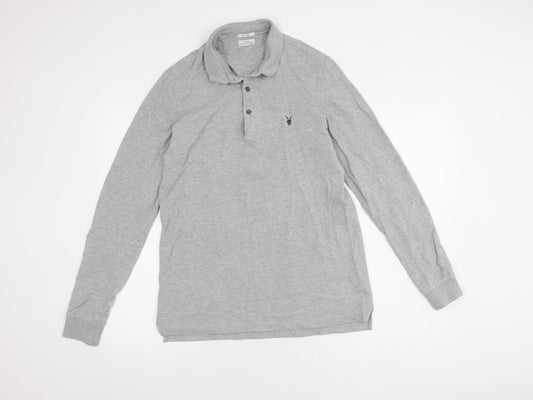 AllSaints Men's Grey Long Sleeve Polo Shirt Size S