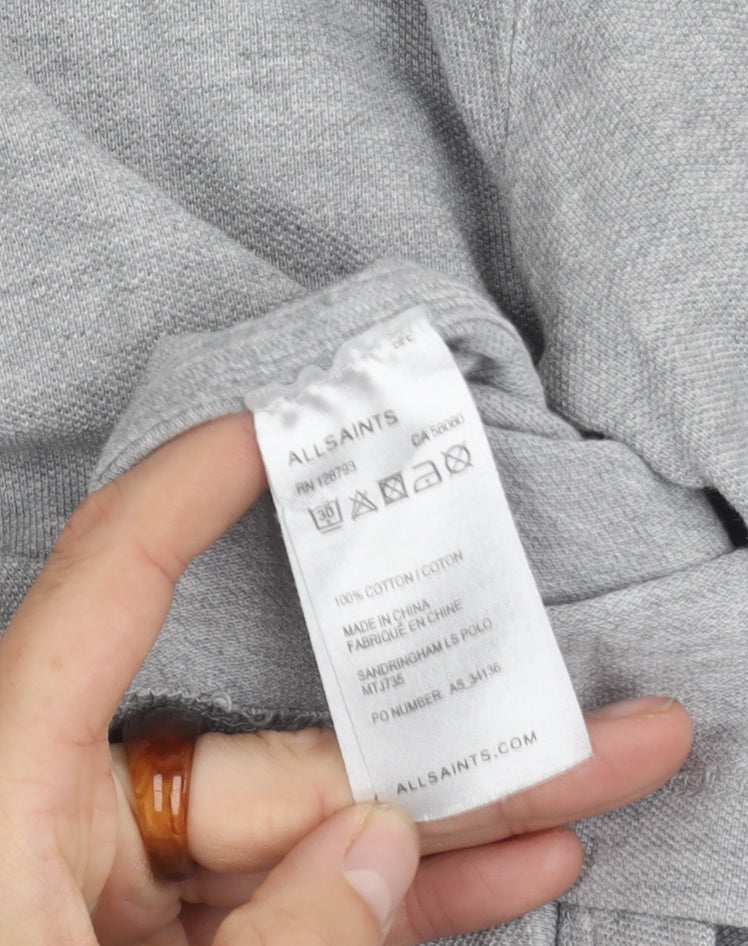 AllSaints Men's Grey Long Sleeve Polo Shirt Size S