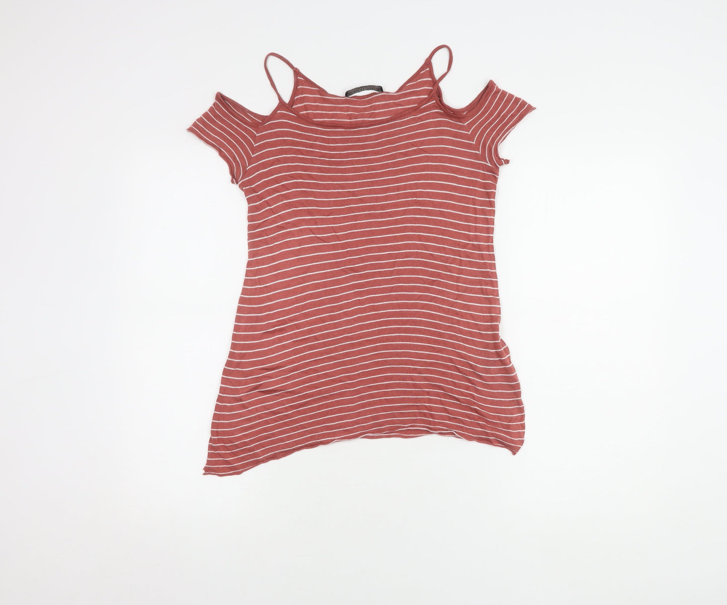 AllSaints Women's XS Red Striped Cold Shoulder Top
