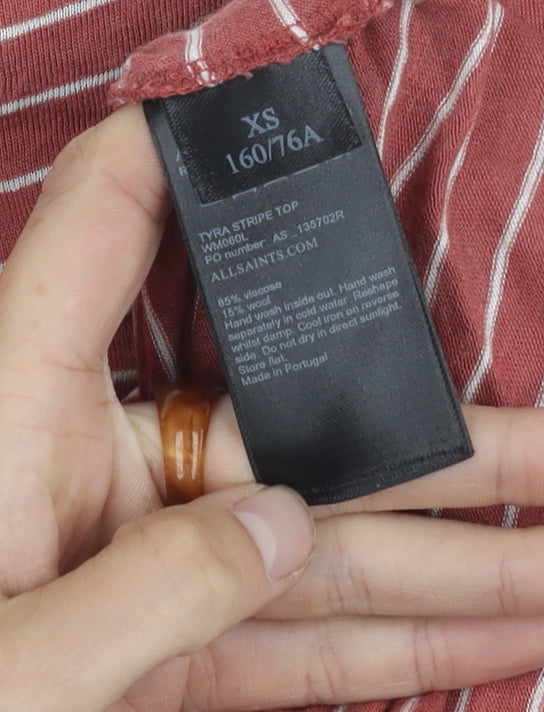 AllSaints Women's XS Red Striped Cold Shoulder Top