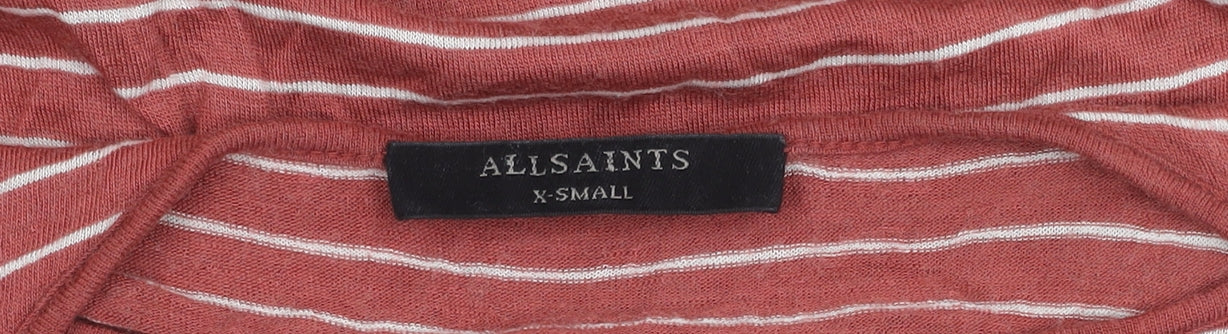 AllSaints Women's XS Red Striped Cold Shoulder Top