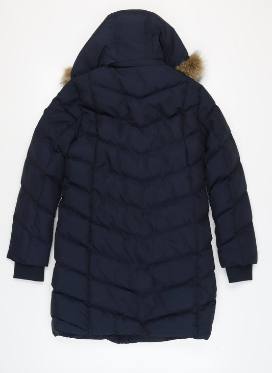 Michael Kors Women's Blue Puffer Jacket Fur Hood S