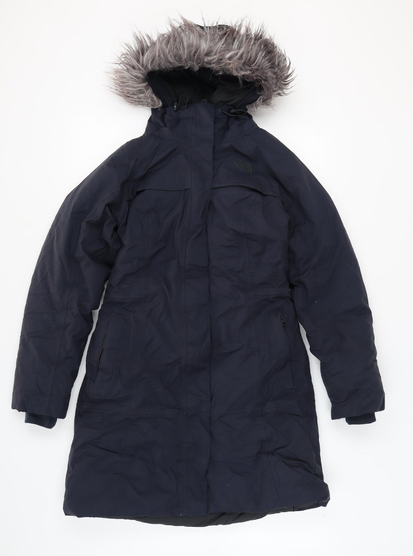The North Face Women's Blue Parka Coat with Fur Trim